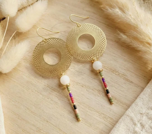 Boucles d’Oreilles Dorées « Filet Bohème » — Disques Ajourés & Miyuki